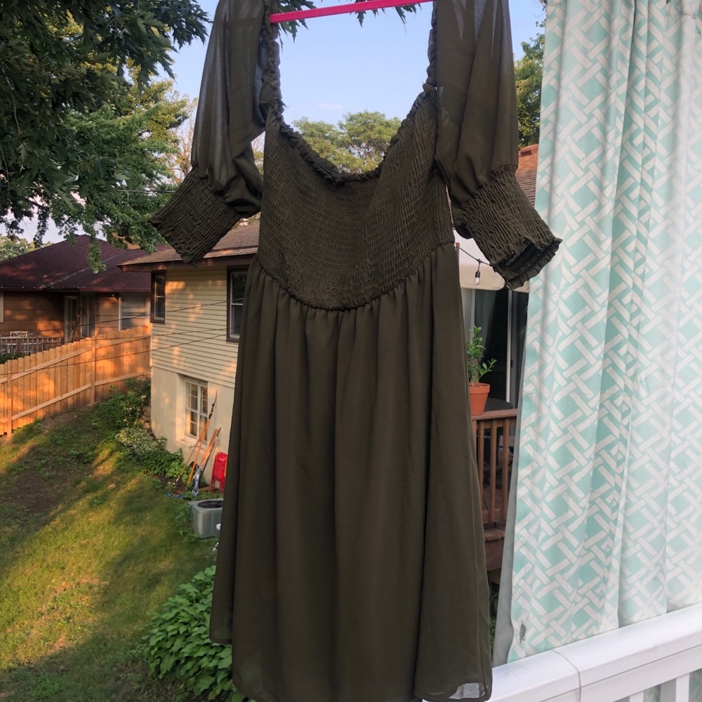 Dark green off the shoulder dress